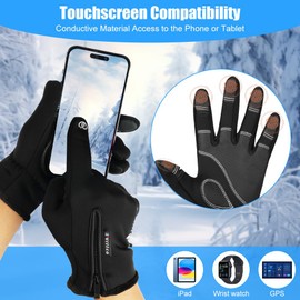 flintronic Winter Warm Gloves, Anti Slip Touchscreen Thermal Gloves, Windproof Waterproof Cycling Gloves with Finger Cap, Adjustable Winter Gloves for Men Women Running Driving Cycling Skiing (L)