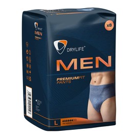 Drylife Men Premium Fit Incontinence Pants for Bladder Weakness - Fast Absorption Core, Anti-Leak Barriers, Odour Control Technology & Masculine Style - Large (Pack of 8)