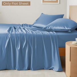 LINENWALAS Flat Sheet Only, Austrian Tencel Lyocell Silk Bedding, 300 Thread Count Premium Soft Cooling Eucalyptus Top Sheet (Bahamas Blue, Queen)