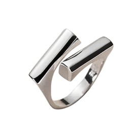 QueenBee 925 Sterling Silver Geometric Bold Bar Ring | Adjustable Asymmetric Statement Ring | Minimalist Silver Bar Open Fashion Cocktail Ring | Trendy Punk Bold Bar Silver Ring for Stacking | HypoAllergenic Unique Silver Bar Rings