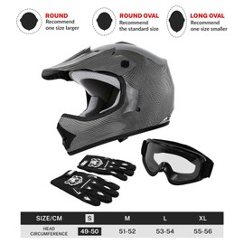 XFMT Dot Youth Kids Motocross Offroad Street Dirt Bike Helmet Youth Motorcycle ATV Helmet with Goggles Gloves (Carbon Fiber, Small)