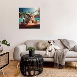 Stupell Industries Bulldog in Resort Pool Canvas Wall Art by Jim Baldwin