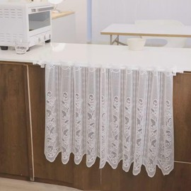 Daliena Embroidered Panel Curtain Made of Plauen Lace Short Curtain Modern Style Bistro Curtain Can Be Shortened in Width Eye-catching Kitchen White (W x H 90 x 90 cm) 1 Piece