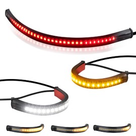 QUASCO Front Rear Motorcycle Led Turn Signals, Universal White Amber Fork Light Strip, Red Brake Tail Lights Compatible with Harley Cafe Racer Dual Sport Dirt Bike, Pack of 3