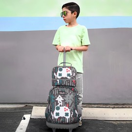 Tilami Rolling Backpack for Kids 18 Inch Wheeled Bookbag for Boys & Girls for School & Travel,Game