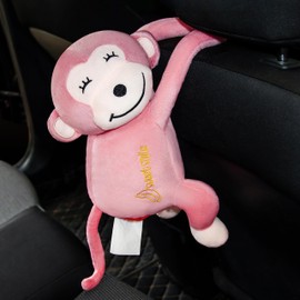 Tissue Holder for Car, Plush Tissue Box, Monkey Tissue Holder, Suitable for Living Room, Kitchen, Bedroom, Car (Pink)