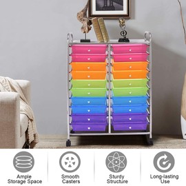 FUTADA 20 Drawers Rolling Storage Cart with Lockable Casters for School, Office, Home