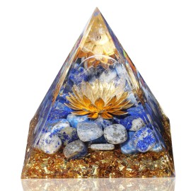 LAIDANLA Lapis Lazuli Orgone Pyramid Healing Crystals Orgonite Pyramid Flower of Life Positive Energy Spiritual Reiki Gemstone Pyramid for Anti-Stress Inspirational Attracts Success Decor Gifts