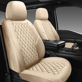 GEEYONTEK Premium Leather Car Seat Covers Full Set,Universal Fit for Cars,Trucks&SUVs,Waterproof Car Seat Cushion,Full Coverage Car Seat Protector with 5 Seats,Beige