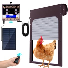 Automatic Chicken Coop Door Solar Powered - Remote Control/Timer/Light Sensor 3 Modes, Anti-Pinch Safety System with LCD Display & Auto Lock