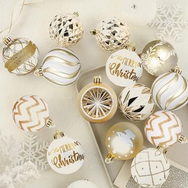 30 Piece Christmas Ornaments Christmas Decoration Set Red Green,6cm Plastic Christmas Tree Ornaments Box with Hanger Christmas Tree Ornaments Plastic Breakproof, Christmas Tree Ornaments (White Gold)