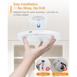 Rechargeable 6W Motion Sensor Ceiling Light, Wireless Magnetic Stick-On, Remote Control for Color & Brightness, Battery Operated Light for Shower, Closet, Bathroom, Pantry, Hallway, 1-Pack