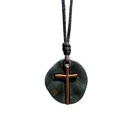 Copper Cross Coin Men Necklace - Plated Vintage Textured Medallion, Mens Round Circle Disk, Catholic Pendant, Antique Jewelry, Religious Charms, Hammered Crosses, Gift To Husband (Copper, Gunmetal)
