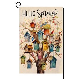 BLKWHT Spring Bird Garden Flag 12x18 Vertical Double Sided Floral Tree Farmhouse Holiday Outside Decorations Burlap Yard Flag BW578