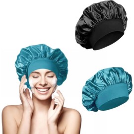 Adjustable Satin Shower Cap, Long Curly or Frizzy Hair Protection for Women, Satin Hat, Night Cap, Silk Hair Cap (Brown)