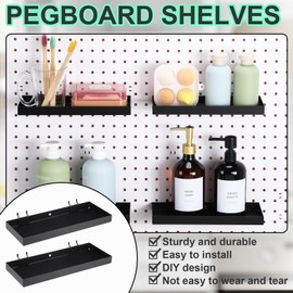 Blulu 4 Pcs Pegboard Shelves, 10 x 4 Inch Metal Heavy Duty Wall Mounted Pegboard Shelf Tray Accessories with Lip for Craft Room Home Garage Kitchen Workbench Organize and Storage (Black)