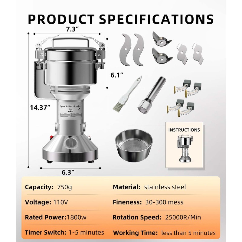 Electric Grain Mill 750g Home Flour Mill for Wheat Rice