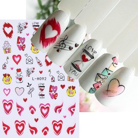 6 Sheets Valentines Day Nail Art Stickers Decals 3D Love Heart Nail Stickers Cute Hearts Valentine Letter Nail Design Sliders Self-Adhesive Nail Art Supplies for Women Valentine Nail Art Decorations