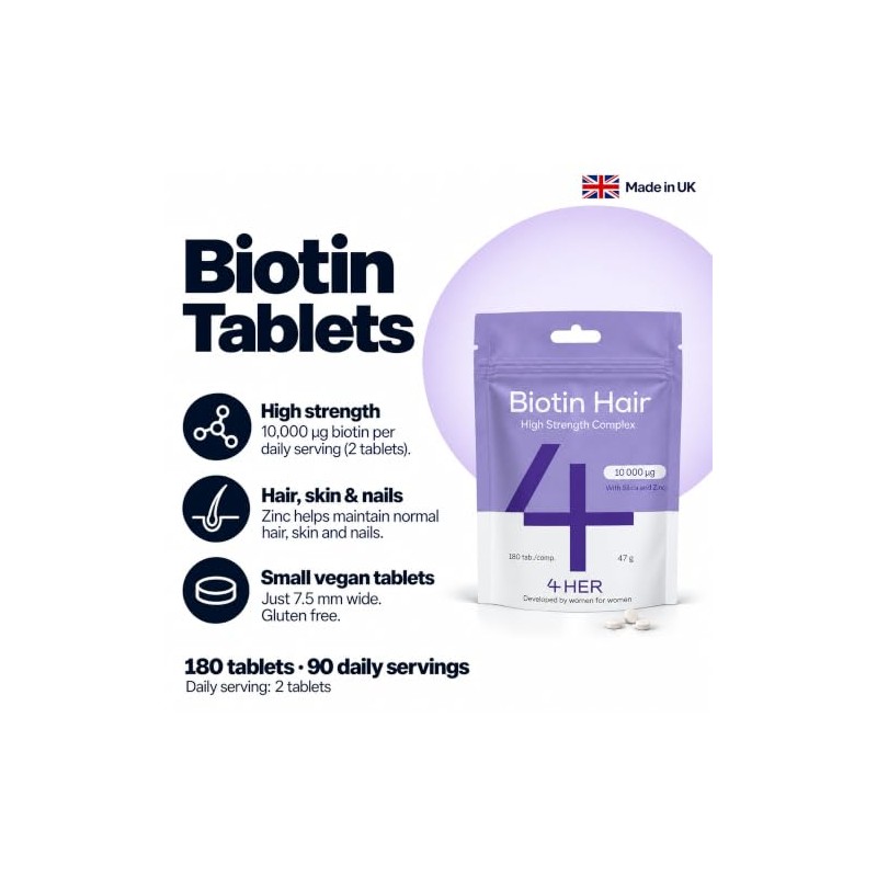 4 HER Biotin Hair Growth Supplement 10000 mcg Zinc &