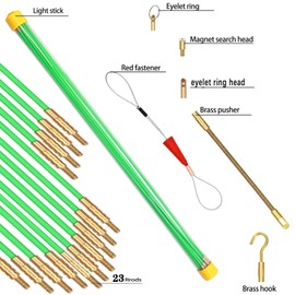 33 Ft Fiberglass Cable Wire Running Pull Push Kit Coaxial Electrical Connectable Fish Tape with Hook and Hole Kit in Transparent Tube Green