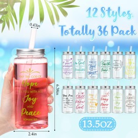 Skylety 36 Pcs Christian Gifts for Women 13.5 oz Inspirational Bible Verse Cups with Lids and Straws Reusable Plastic Religion Tumbler Bulk Gift Drinking Cups Bulk for Women Friend