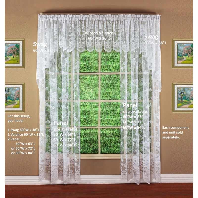 Today's Curtain Floral Vine Lace Panel 72", White, 60W x
