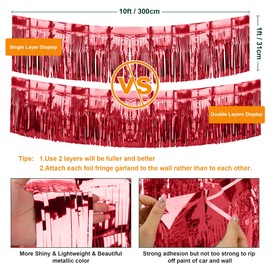 5 Pack 10 Feet Fringe Float Banner Curtains Metallic Foil Fringe Garland Shiny Tassel Foil Float, Parade Float Decorations for Trailer Car Graduation Homecoming Birthday Party (Red)