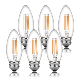 Bioluz LED 60 Watt Candelabra Bulbs Medium Base, Candelabra Bulbs, Dimmable Filament Clear 60 Watt LED Bulbs (Uses only 4.5 watts), E26 Base, C37 LED Filament Candle Bulbs, Pack of 6