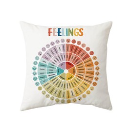 Feelings Roller Pillow Covers,Emotions Wheel Chart Management Pillow Case,Colorful Mood Carousel Pillow Covers,for Therapist Psychology for Sofa Livingroom Counseling Office Couch(18 x 18inch)