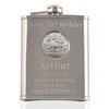 Mens 70th Birthday, Stainless Steel Engraved Hip Flask with Solid
