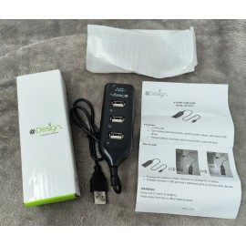 Universal 4 Port USB 2.0 Hub Black @Design Innovative Functional Connect Other Devices NEW