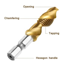 Qibaok 6 Piece Combi Tap 1/4 Inch HSS M3-M10 Screw Hexagonal Shaft Countersink Tools Drill Bit Set Titanium Machine Tap Bits for Wood Plastic Thin Aluminium, Not for Hard Metal