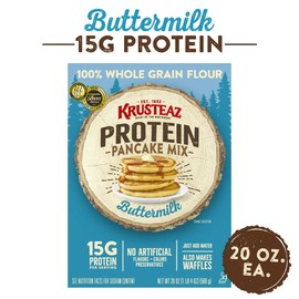 Krusteaz Protein Pancake Mix, Buttermilk - 100% Whole Grain Flour - 20 OZ (Pack of 2)