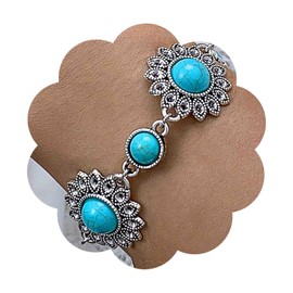 Vacaonio Boho Tribal Turquoise Bracelet Adjustable Turquoise Flower Bracelet Silver Turquoise Bangle Bracelet Blue Stone Bracelet Jewelry for Women(Turquoise2)