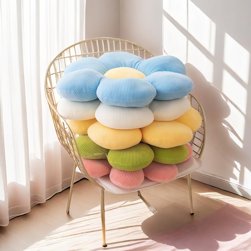 FSRONGXI Daisy Flower Pillow, 2Pcs Floor Cushion Purple Throw Pillows,15.35In