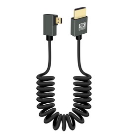 RIIEYOCA 90 Degree 8K Short Micro HDMI to HDMI Coiled Cable,Right Angle 48Gbps High Speed HDMI2.1 Support HDR,8K@60Hz,4K@120Hz,Compatible with Camcorders,Monitors (Right)