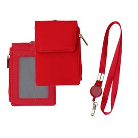KOYOKOMA Pass Case, ID Card Holder, Extendable Reel, Neck Strap, Card Holder, Commuter Holder, IC Card Holder, Employee ID Card, Coin Purse, Commuting to Work or School (Red)