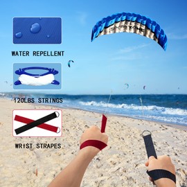 Touch the sky 100in Dual Line Stunt Parafoil Kite | Parachute Kite For Kids & Adults | Beach Summer Flying Outside Activity | Strings Wrist Strapes | Blue