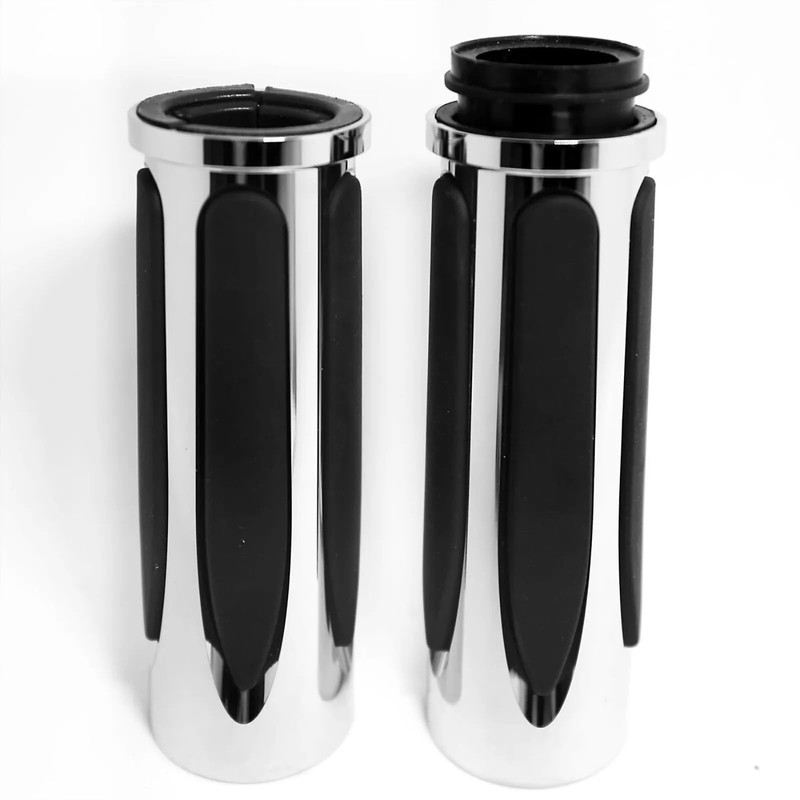 TDR 1 Inch Chrome Handlebar Hand Grips CNC Aluminum Rubber