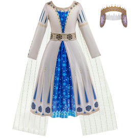 LZH Wish Asha Costume Queen Amaya Dress Wish Child Dress up Asha Cosplay Christmas Carnival with Belt Crown