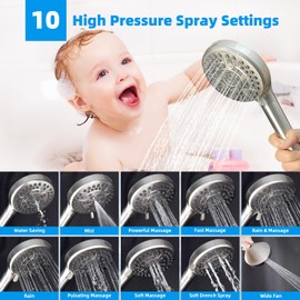 Hibbent All Metal 10'' Dual Filtered Rainfall Shower Head Combo, High Pressure Handheld Shower Head with 16'' Adjustable Extension Arm, 20 Stage Shower Filter, 10-spray, 71'' Hose, Brushed Nickel