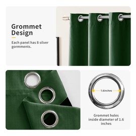 MEEYIUS Blackout Curtains for Bedroom Grommet Thermal Insulated Room Darkening Curtains with Black Liner, Set of 2 Panels, Dark Green, 52x63 Inch