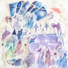 60Pcs Stickers Set Gold fairy tale Big Size Journal Stickers for Planner DIY Crafts Embelishment Diary 30 Designs Each 2pcs (Castle（Aidingbao）)