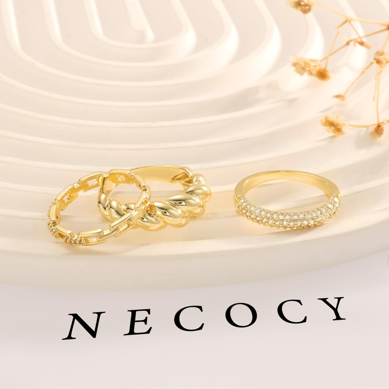 NECOCY Stack Gold Rings For Women Non Tarnish Trendy Dainty