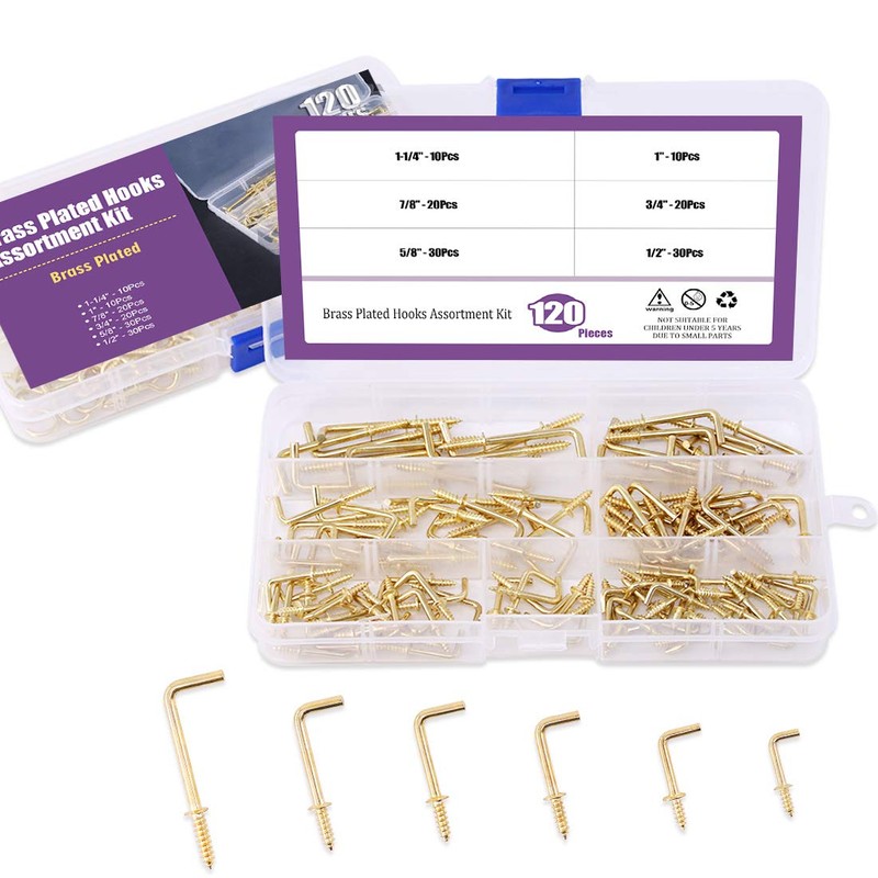 Swpeet 120Pcs 6 Sizes Gold Brass Plated Metal Screw-in Square