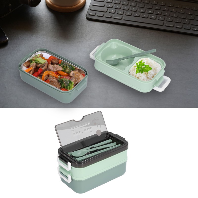 Lunch Box 2 Tier Stackable Container Folding Buckle Stainless Steel