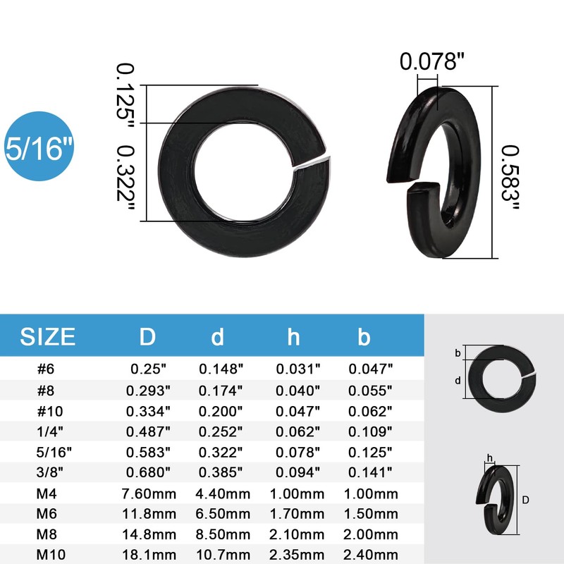 100PCS 5/16" Split Lock Washer Spring Lock Washer 18-8 (304)