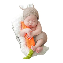 Generic TokiySn-baby Newborn Photography Baby Outfits Clothes for Newborn Rabbit Radish Crochet Knitted Photography Prop Outfit Set, Cream
