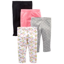 Simple Joys by Carter's Baby Girls' 4-Pack Pant, Black/Grey Hearts/Pink/White Floral, 24 Months