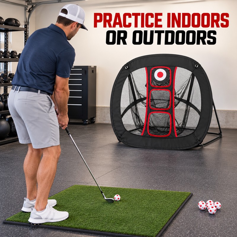Portable Golf Chipping Practice Net with 3 Target Pockets –